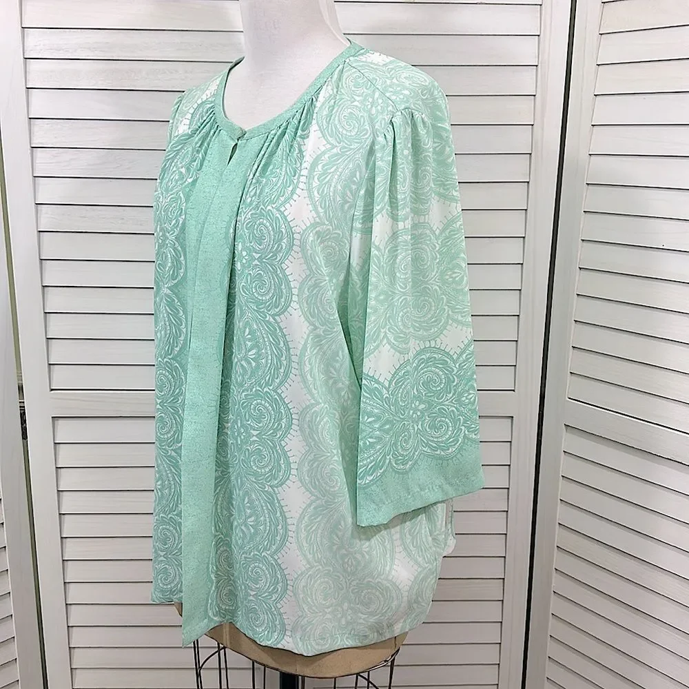 Bob Mackie 2X Cardigan Green Wearable Art LIKE NEW